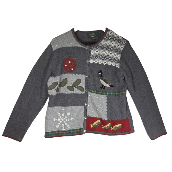Orvis Sweater Cardigan Womens Large Duck Holiday Christmas Grannycore Snowflake - Picture 1 of 10